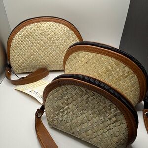 Noeau Designers Woven Wristlet Set in Cream and Brown
